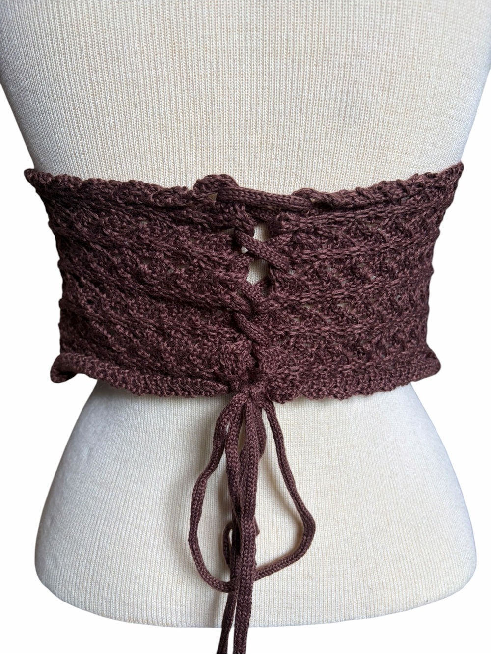 Y2K Crochet Brown Floral Babydoll Halter Festival Top - Picture 4 of 5